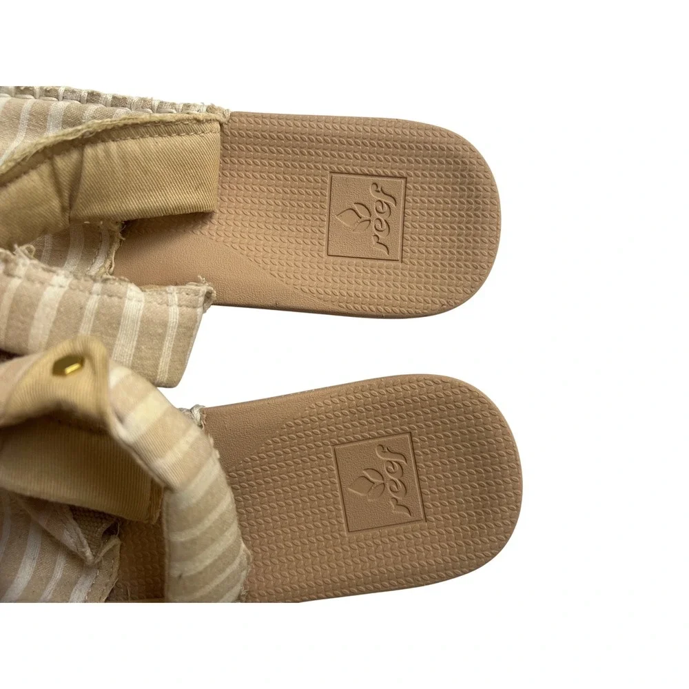 Reef Beige White Striped Slingback Espadrille Sandals Women's 9.5